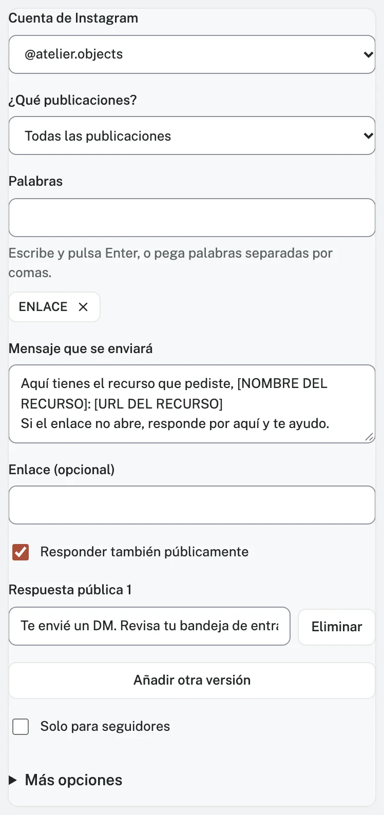 Mensaje que se enviará