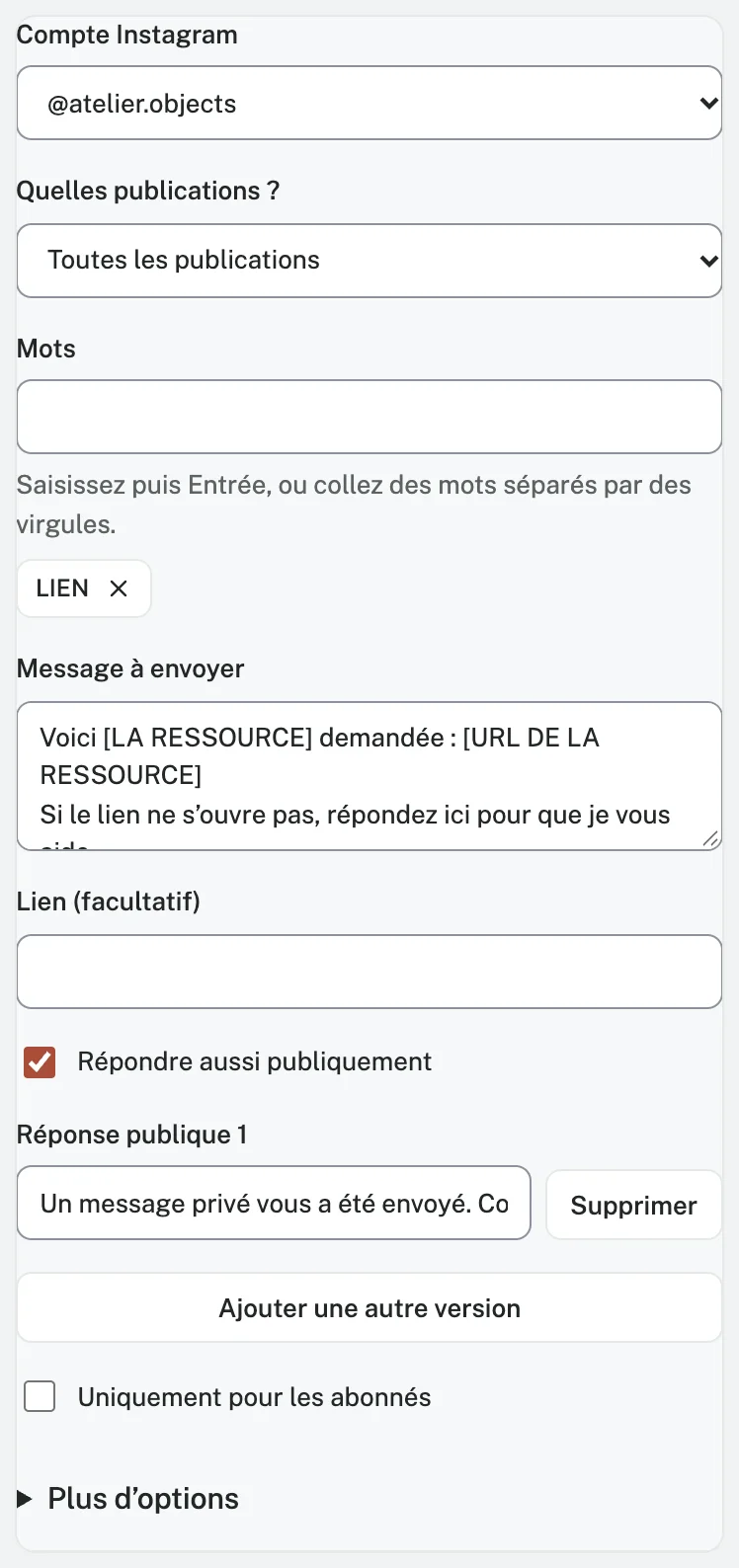 Message à envoyer