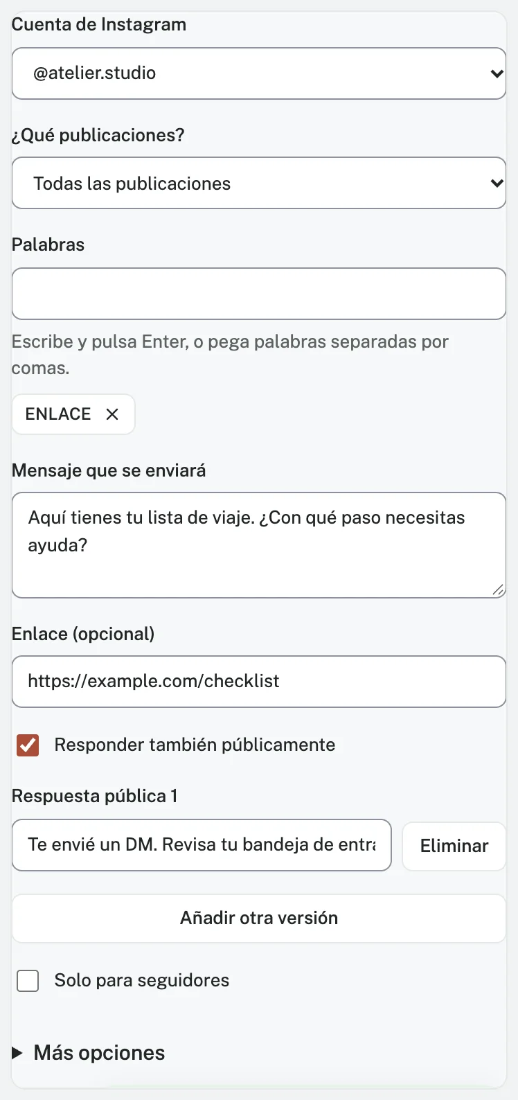 Mensaje que se enviará
